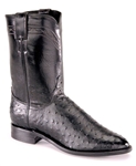 Justin Mens Black Full Quill Ostrich Exotic Roper Boots